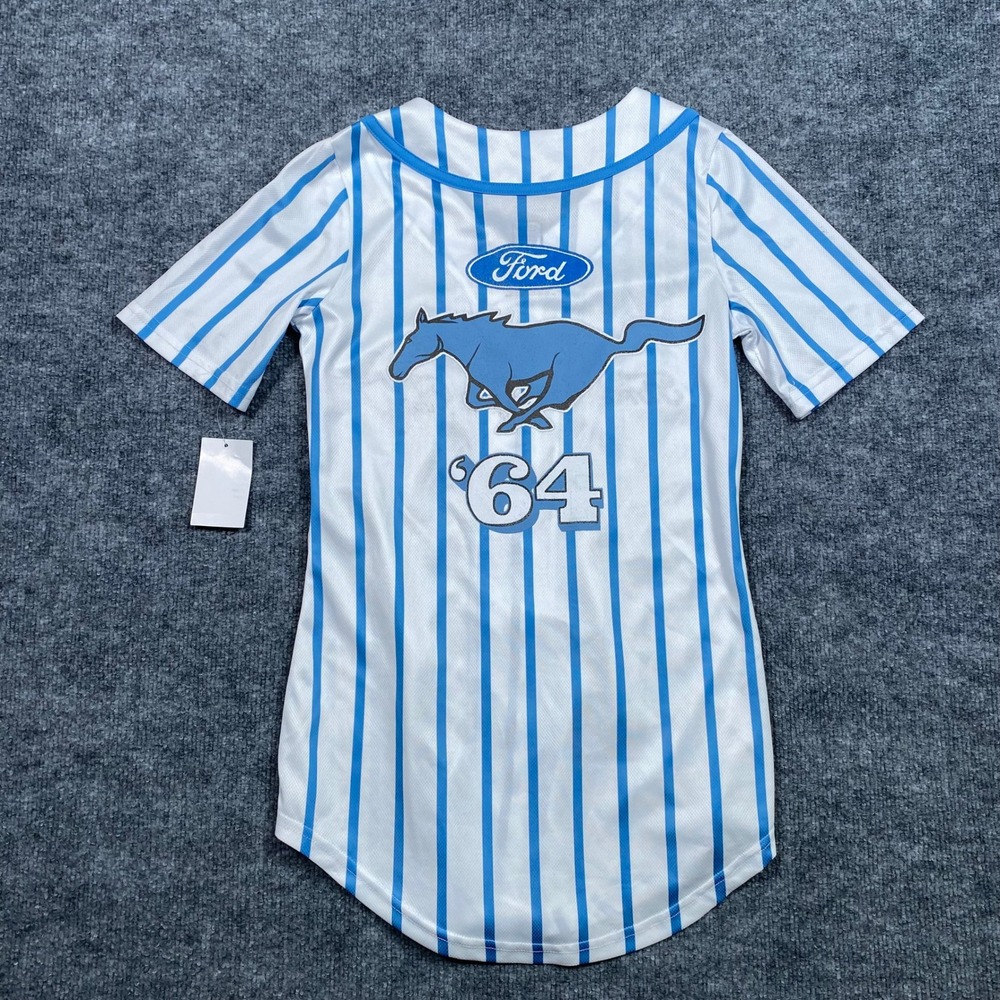 Ford Mustang Baseball Jersey White Blue Pinstripe 64 Juniors XS J4434FRD1329 - Picture 8 of 8